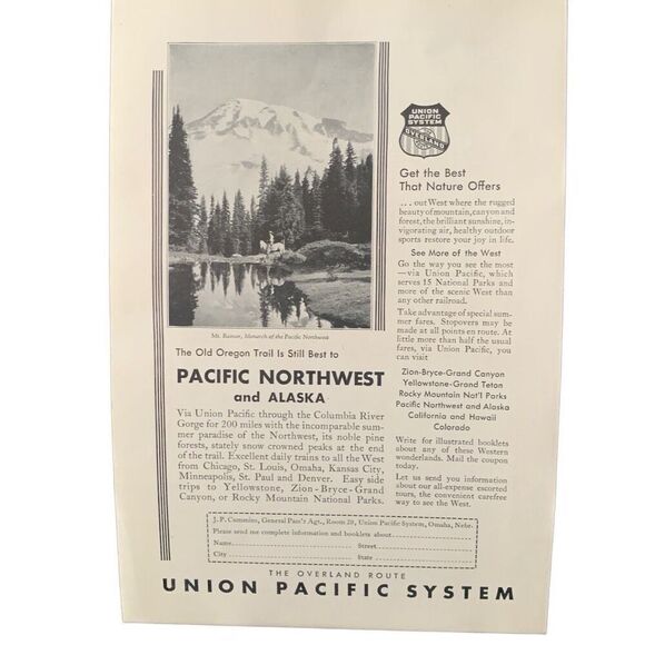 Vintage 1931 Union Pacific Rail Old Oregon Trail Ad Advertisement - Picture 4 of 4